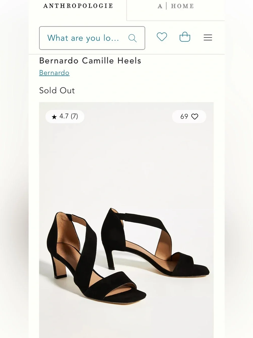 Bernardo Camille Heels in Black Kid Suede Leather Heel Anthropologie Women’s 7.5